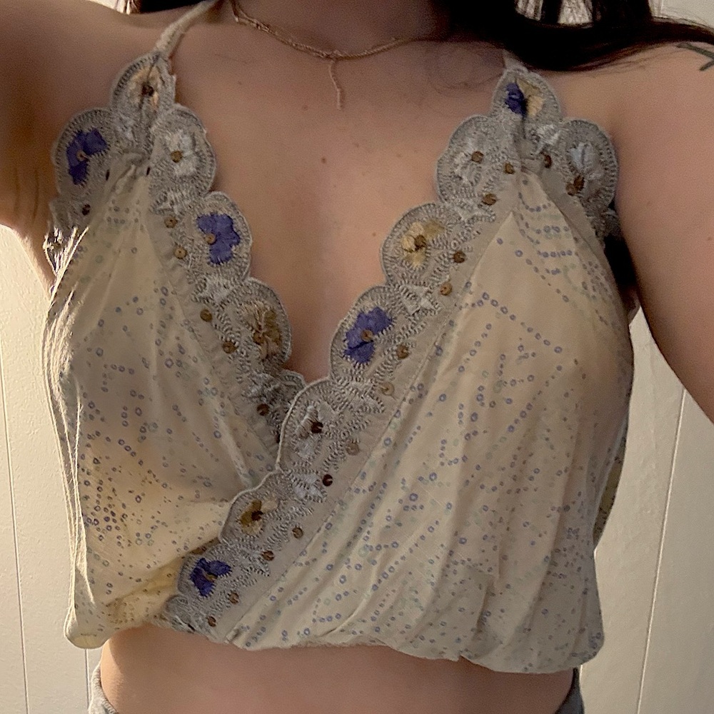 Lace Trimmed Floral Crop Tank - Free People